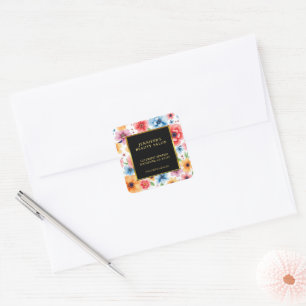 Professionele waterverf bloemen retouradres vierkante sticker