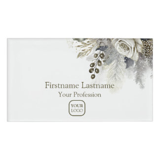 Professionele Waterverf Silver Golden White Roses Naambadge