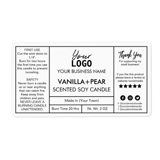 Professionele witte moderne Soy Candle Labels (Voorkant)