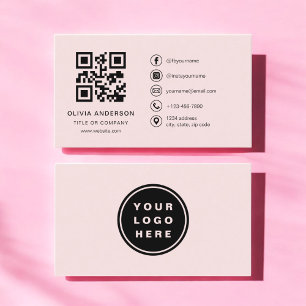 Professionele Zakelijke Blush Roze QR Code Visitekaartje