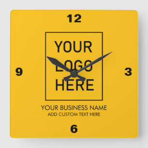 Professionele Zakelijke Logo en Tekstbedrijf Geel Vierkante Klok