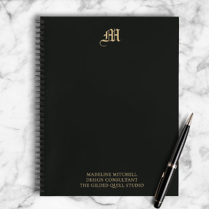 Professionele Zakelijke Monogram Moderne Zwart Gou Notitieboek