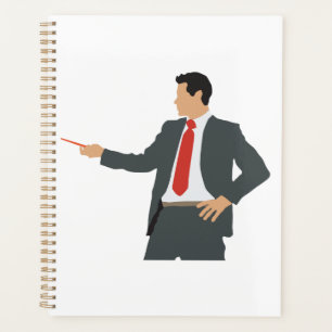 Professionele zakenman in pak met aanwijsstok planner