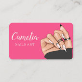 Professionele Zwart Roze Nail Art Salon QR Code Visitekaartje (Voorkant)