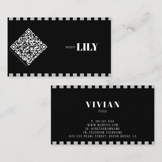 Professionele Zwart-Wit Klassieke Lijn QR code Visitekaartje (Voorkant / Achterkant)