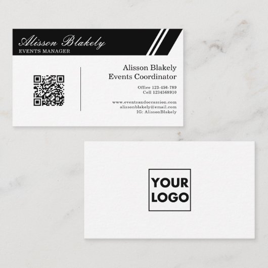 Professionele zwart-witbedrijfs Logo QR-code Visitekaartje (Voorkant / Achterkant)