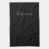 Professionele zwarte add jouw naam handschriftherf theedoek (Verticaal)