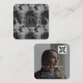 Professionele zwarte en witte Floral Foto QR Code Vierkante Visitekaartje