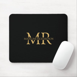Professionele Zwarte Gouden Monogram Naam Initiale Muismat