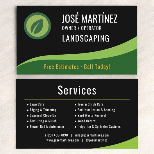 Professionele zwarte groene landschapsarchitectuur visitekaartje