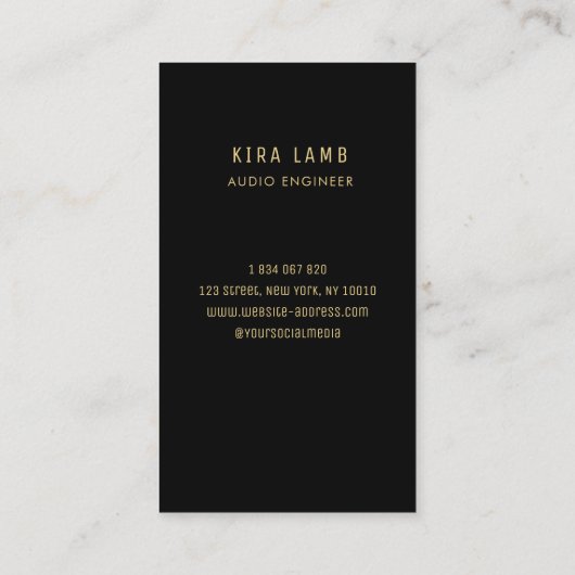 Professionnel Audio Engineer Black And Gold Visitekaartje (Achterkant)