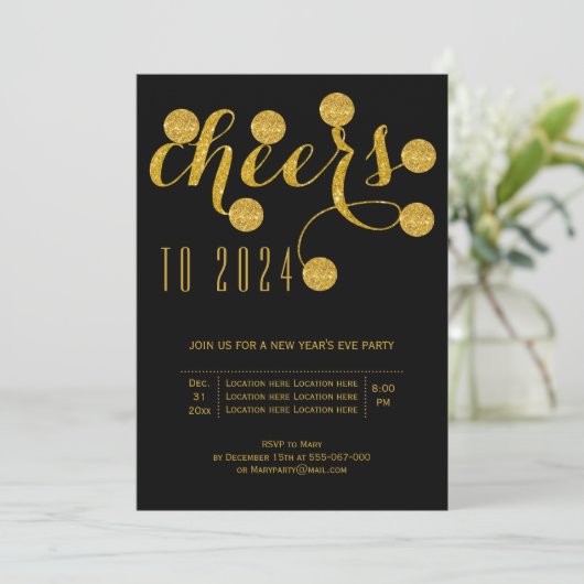 Proficiat aan 2024 gouden Oudejaarsavond feest zwa Kaart (Staand voorkant)