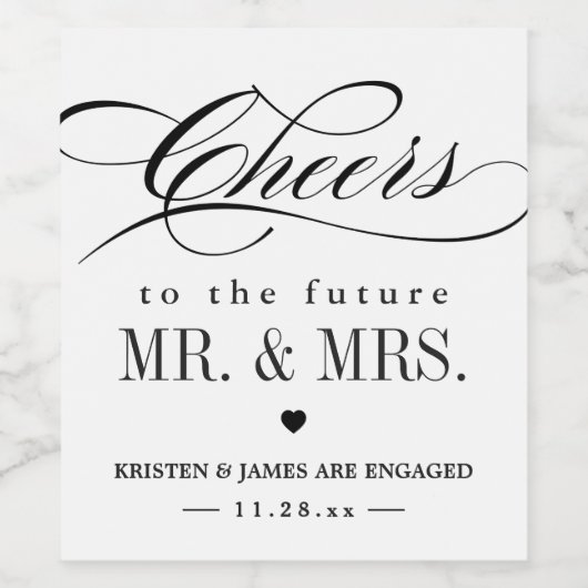 Proficiat aan de toekomstige MR en MRS Verloving Wijn Etiket (Enkel label)