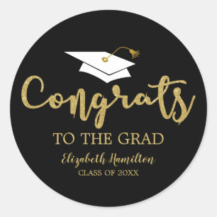Proficiat aan het Afstudeerder gouden glitter chiq Ronde Sticker