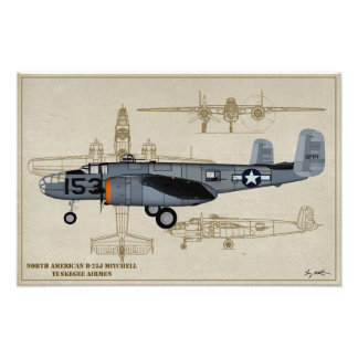 Profiel Art B-25 Mitchell Tuskegee Airmen Foto Afdruk