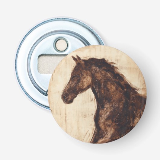 Profiel van bruine wilde paarden button flesopener (Voorkant)
