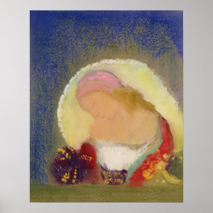 profiel van een meisje met bloemen, c.1900 poster