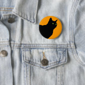Profiel zwarte kat op Sinaasappel Ronde Button 5,7 Cm (In situ)
