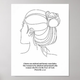 Profielen 31:30 Womans Face Line Art Sketch Black  Poster