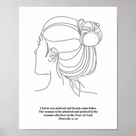 Profielen 31:30 Womans Face Line Art Sketch Black Poster (Voorkant)