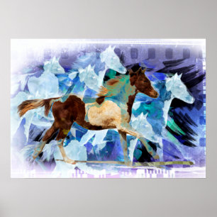 PROFIELPORTRAIT VAN EEN PINTO HORSE RUNNING POSTER