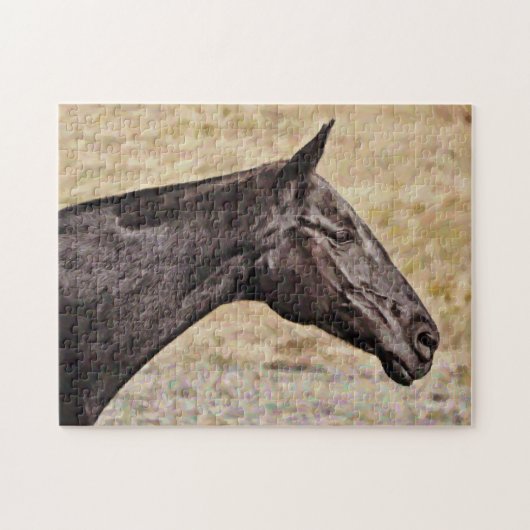 Profil de cheval noir - Puzzle moyen (Horizontal)
