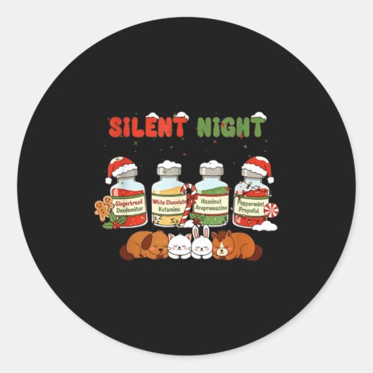 Profol Silent Night Funny Vet Tech Christmas  Ronde Sticker (Voorkant)