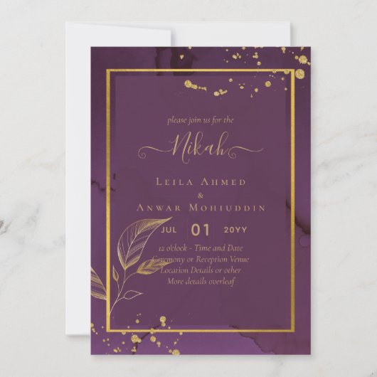 PROFONDE VIE OR FEUILLES Mariage Invitation (Devant)