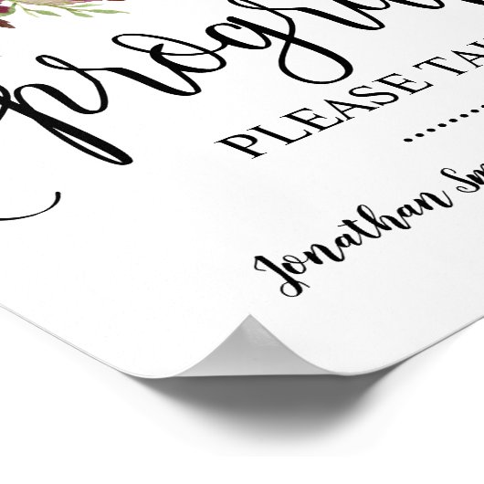 Progams bordbruiloft ceremony boho marsala floral poster (Hoek)