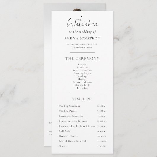 Program and Menu combined with photo Wedding (Devant / Derrière)