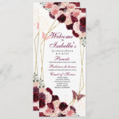 Programma Burgundy Blush Pink Floral Quinceanera (Voorkant / Achterkant)