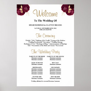 Programma Burgundy/Gold Floral Wedding Ceremony Poster