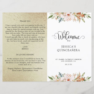 Programma Champagne Gold en Pink Floral Quinceaner