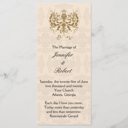 Programma Cream and Gold Damask Wedding (Voorkant)