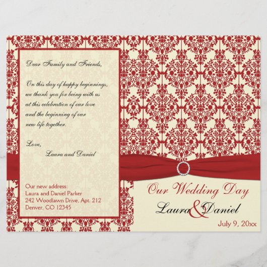 Programma Cream en Red Damask Wedding (Voorkant)
