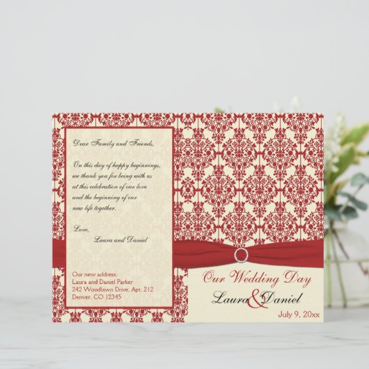 Programma Cream en Red Damask Wedding (Staand voorkant)