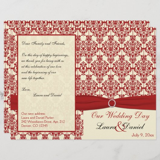 Programma Cream en Red Damask Wedding (Voorkant / Achterkant)