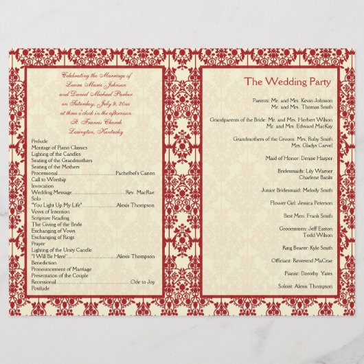 Programma Cream en Red Damask Wedding (Achterkant)