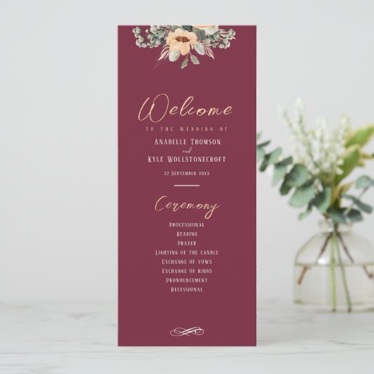 Programma - Elegante bordeaux, bruiloft (Staand voorkant)