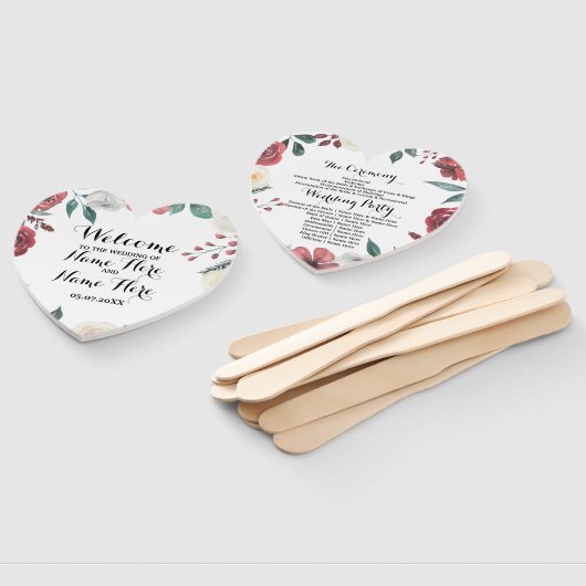 Programma Hand Fan Bruiloft Rood Bloemen Blad Handwaaier (Niet-gemonteerd)