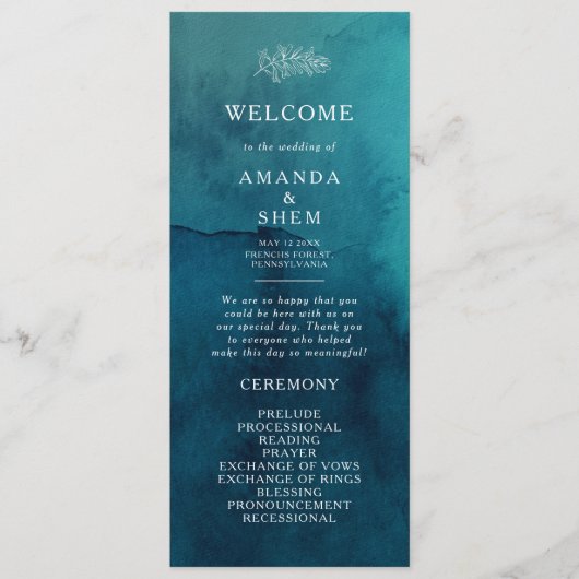 Programma Moody Ocean Waterverf Wedding Programme (Voorkant)