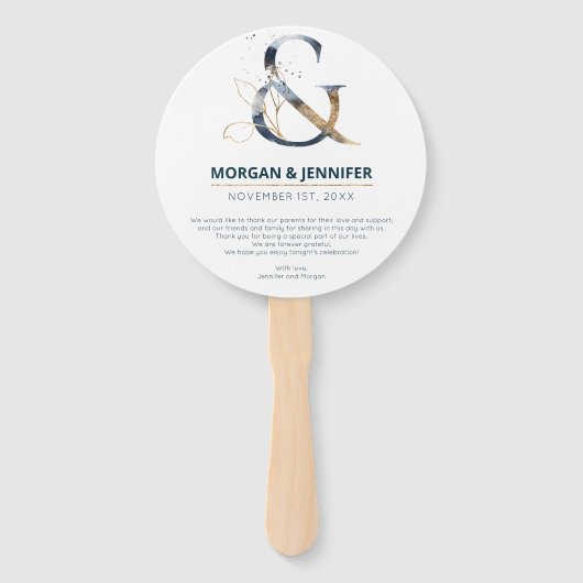 Programma Navy and Gold Ampersand Wedding Handwaaier (Voorkant)
