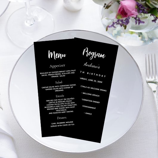 Programma party diner menu zwart wit