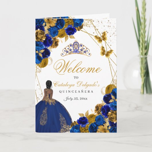 Programma Royal Blue & Gold Butterfly Quinceanera (Voorkant)