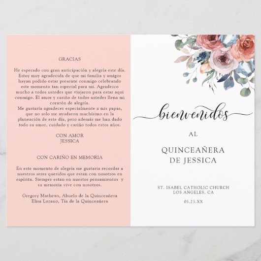 Programma Spaans, Blush en Blue Floral Quinceanera (Voorkant)
