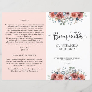Programma Spaans, Blush en Blue Floral Quinceanera