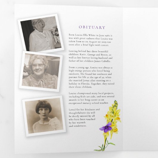 Programma voor begrafenisdiensten met wildbloem 6p (Binnenzijde eerst)