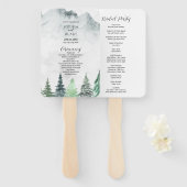 Programma voor bijtende bergen en bosbruiloft handwaaier (Voorkant en achterkant)