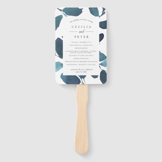 programma voor botanische bruiloft | Ultramarine Handwaaier (Voorkant)