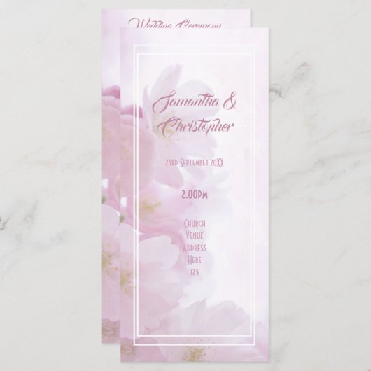 Programma voor bruiloft van de Roze bloemenkrokerk (Voorkant / Achterkant)